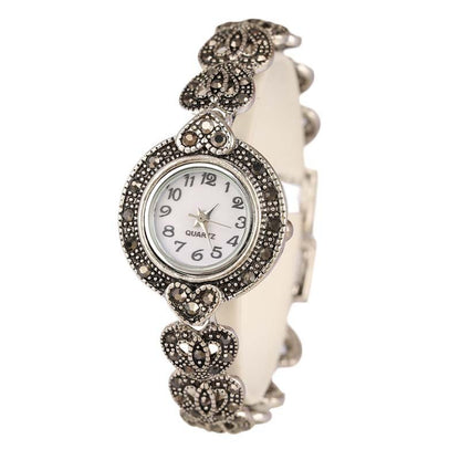 Reloj bohemio vintage con pulsera de corazón de cristal y diamantes de imitación