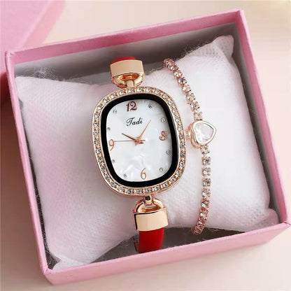 Conjunto de pulsera y reloj de cuarzo para mujer con diamantes de imitación y cinturón de moda