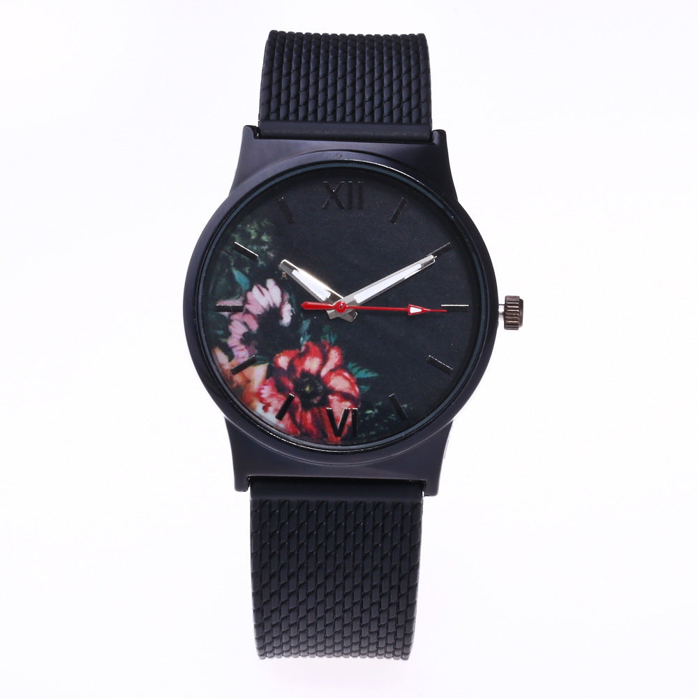 Men's And Women's Silicone Mesh Floral Watch