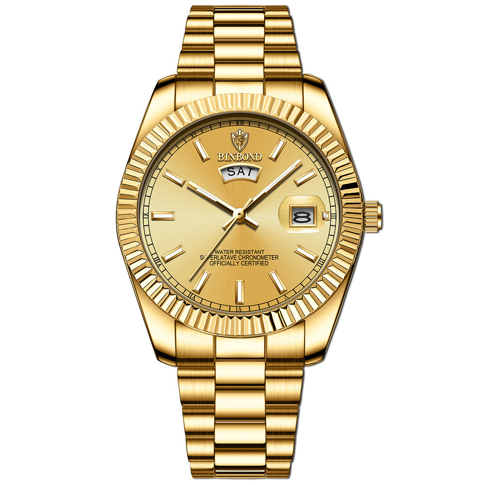 Reloj luminoso con calendario doble y correa de acero para hombre, resistente al agua y con doble calendario