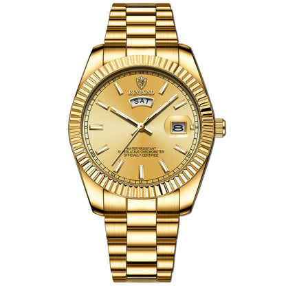Reloj luminoso con calendario doble y correa de acero para hombre, resistente al agua y con doble calendario