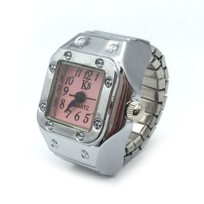 Mini Fashion Alloy Silver Shell Finger Watch Size Number Men And Women Couple Ring Watch