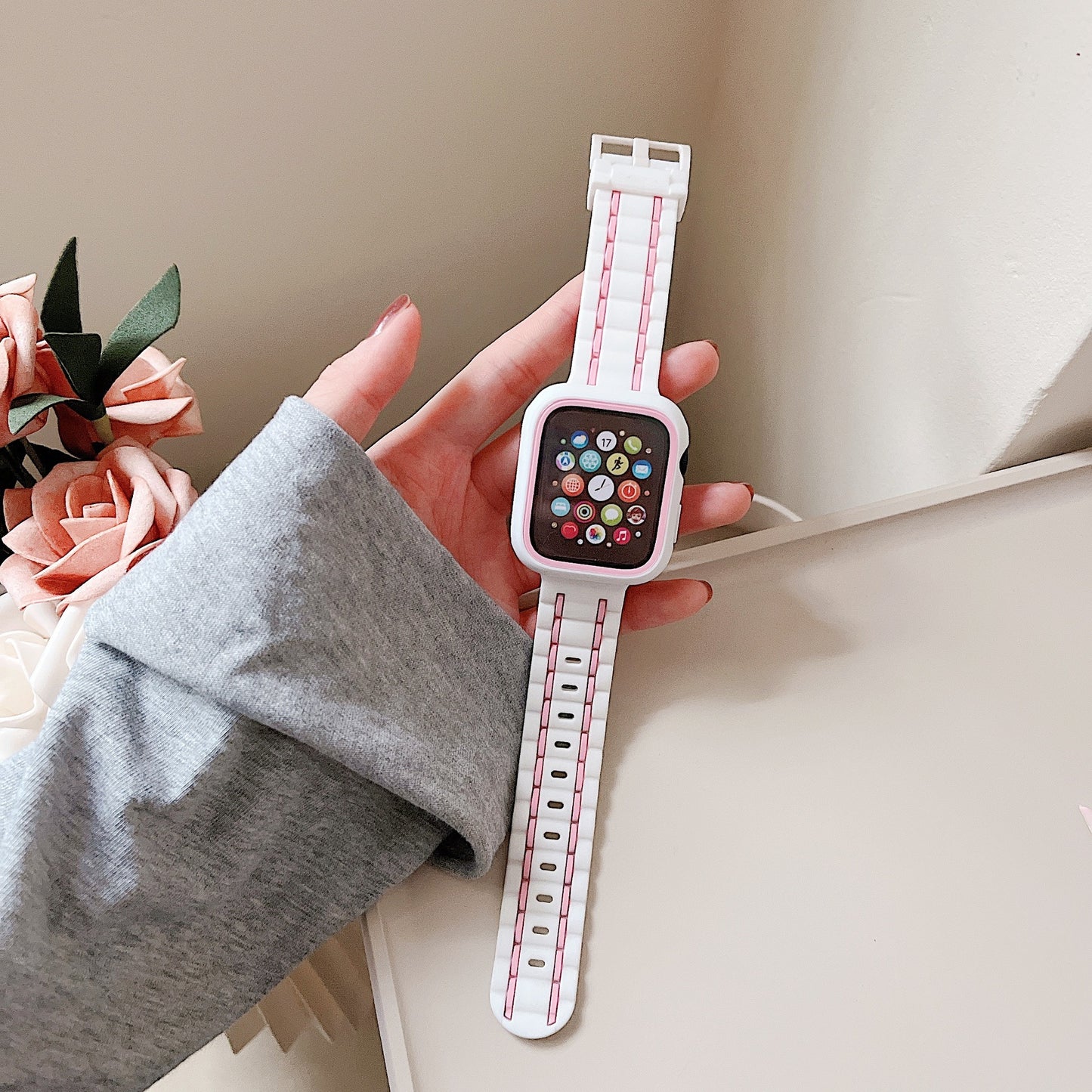 Correa de silicona para iwatch, juego de correas para Applewatch7SE8, funda protectora para reloj