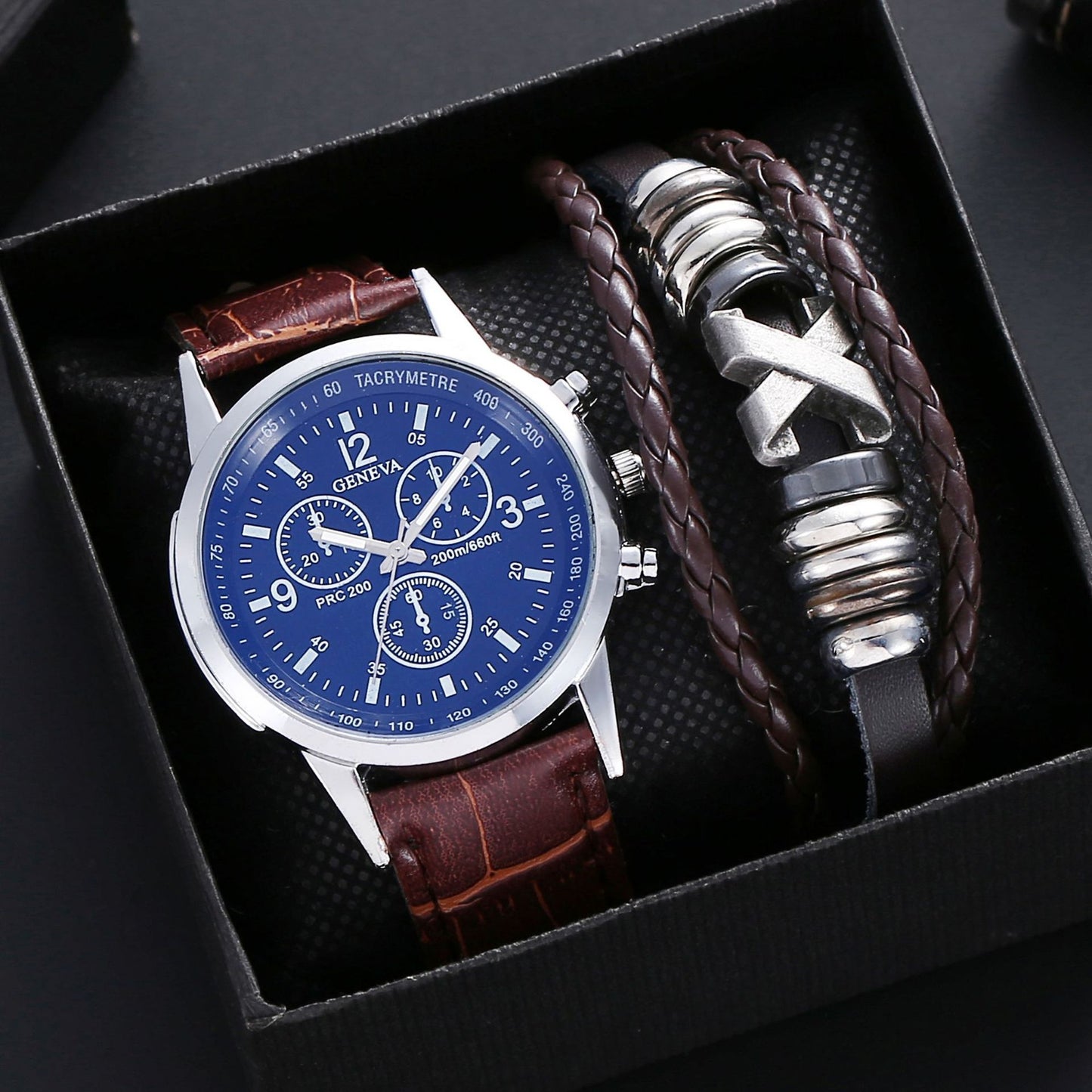 Reloj para hombre, 3 piezas, cristal de luz azul