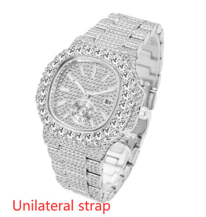 Full Diamond Hip Hop Calendar Luminous Quartz Waterproof Business Men's Gold Watch