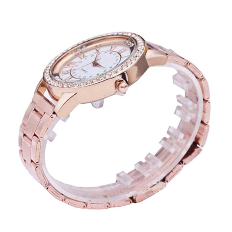 Reloj casual con correa de acero de alta gama para mujer y hombre con placa de malla de diamante y personalidad a escala romana