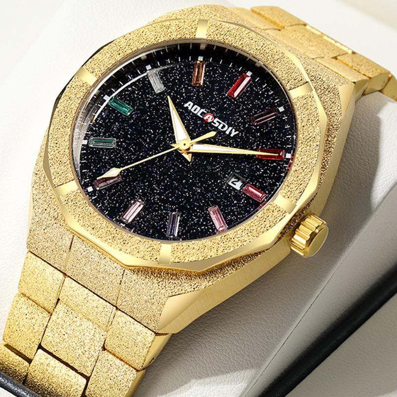 Reloj de lujo para hombre con diamantes en tono roble