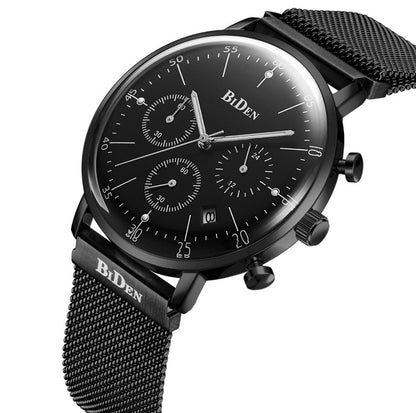 One drop shipping Biden Biden mens calendar ultra-thin mesh strap watch three-eye watch foreign trade watch watch