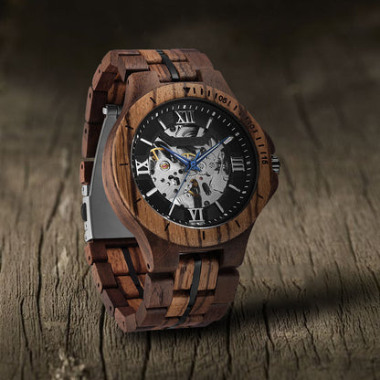 Reloj mecánico automático para hombre de madera pura hecho a mano