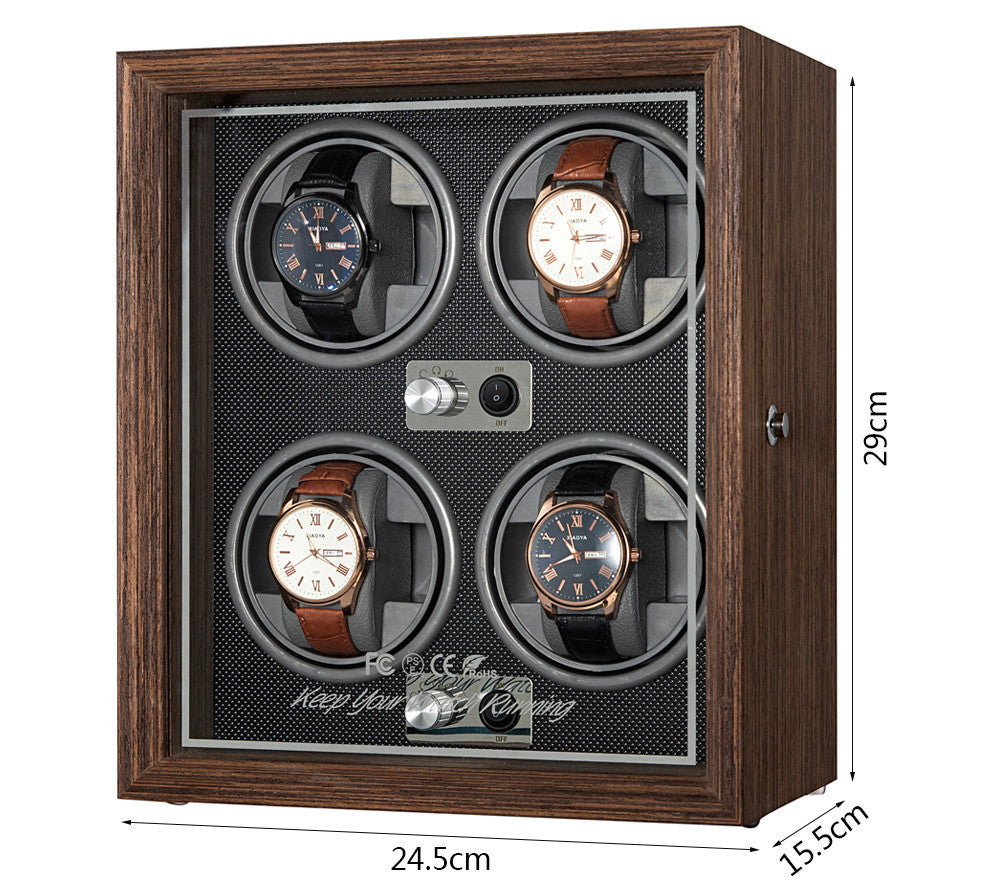 Vertical Solid Wood Leather Automatic Mechanical Watch  Winder Turn Storage Box