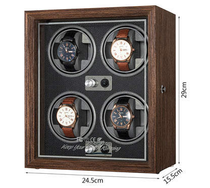 Vertical Solid Wood Leather Automatic Mechanical Watch  Winder Turn Storage Box