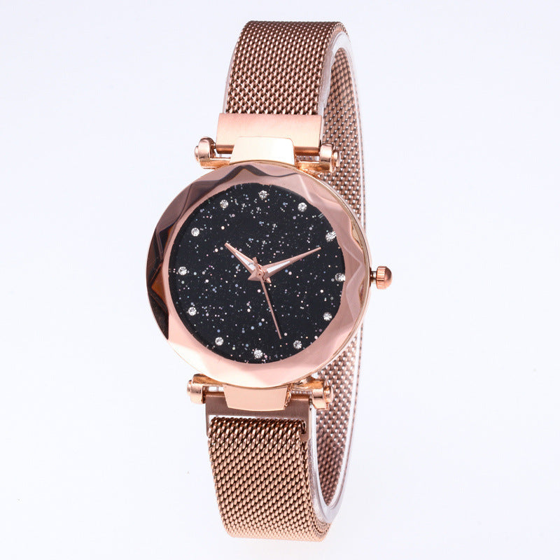 Reloj de mujer con diamantes de imitación cuadrados y esfera de cielo estrellado, conjunto de reloj de pulsera informal de moda para mujer