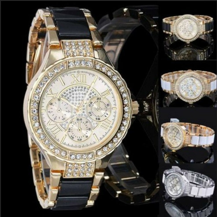 Reloj de cuarzo de moda para mujer con correa de acero y diamantes de aleación de Ginebra