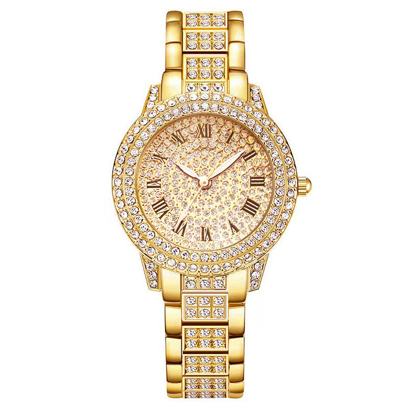 Conjunto de cinco piezas de reloj de cuarzo romano con diamantes de moda para mujer