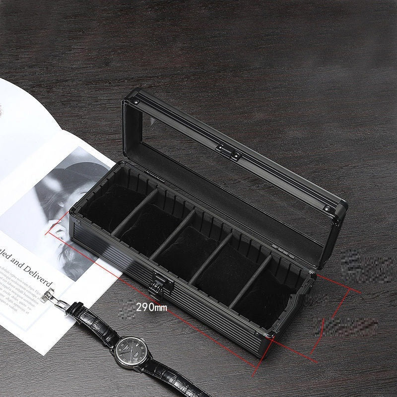 Movable Aluminum Alloy Transparent Display Watch Box With Partition