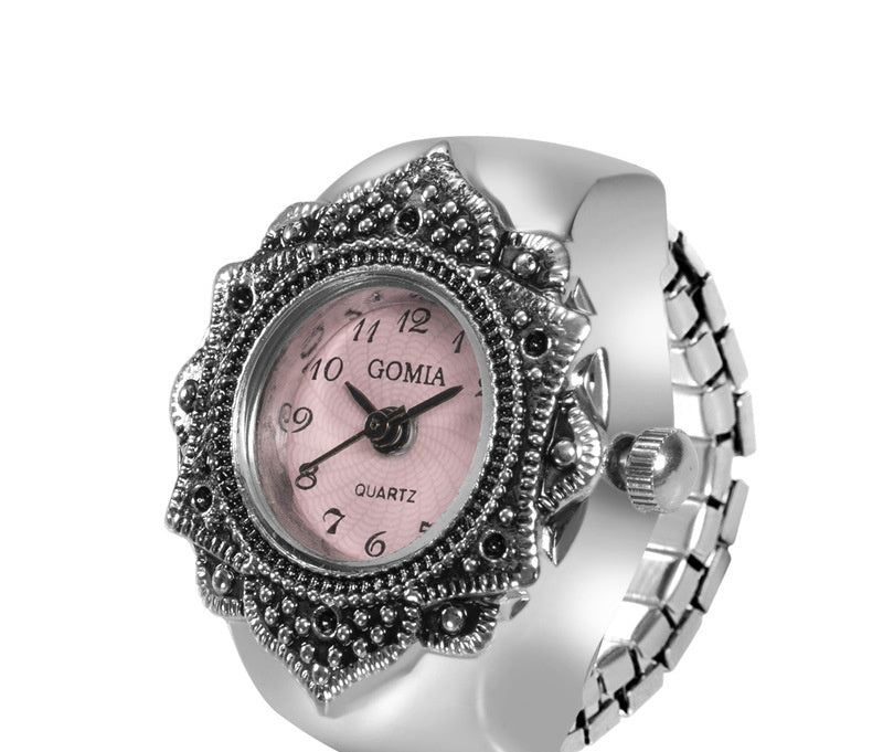 Reloj retro con anillo octogonal y corazón de melocotón con remaches