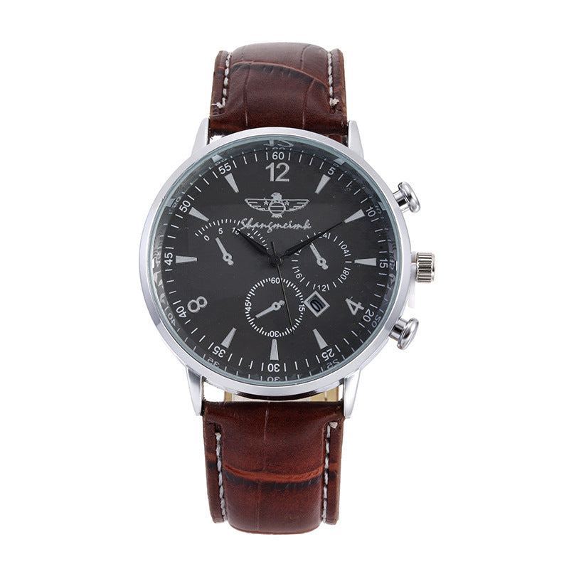 Reloj de cuarzo con correa y calendario sencillo para hombre