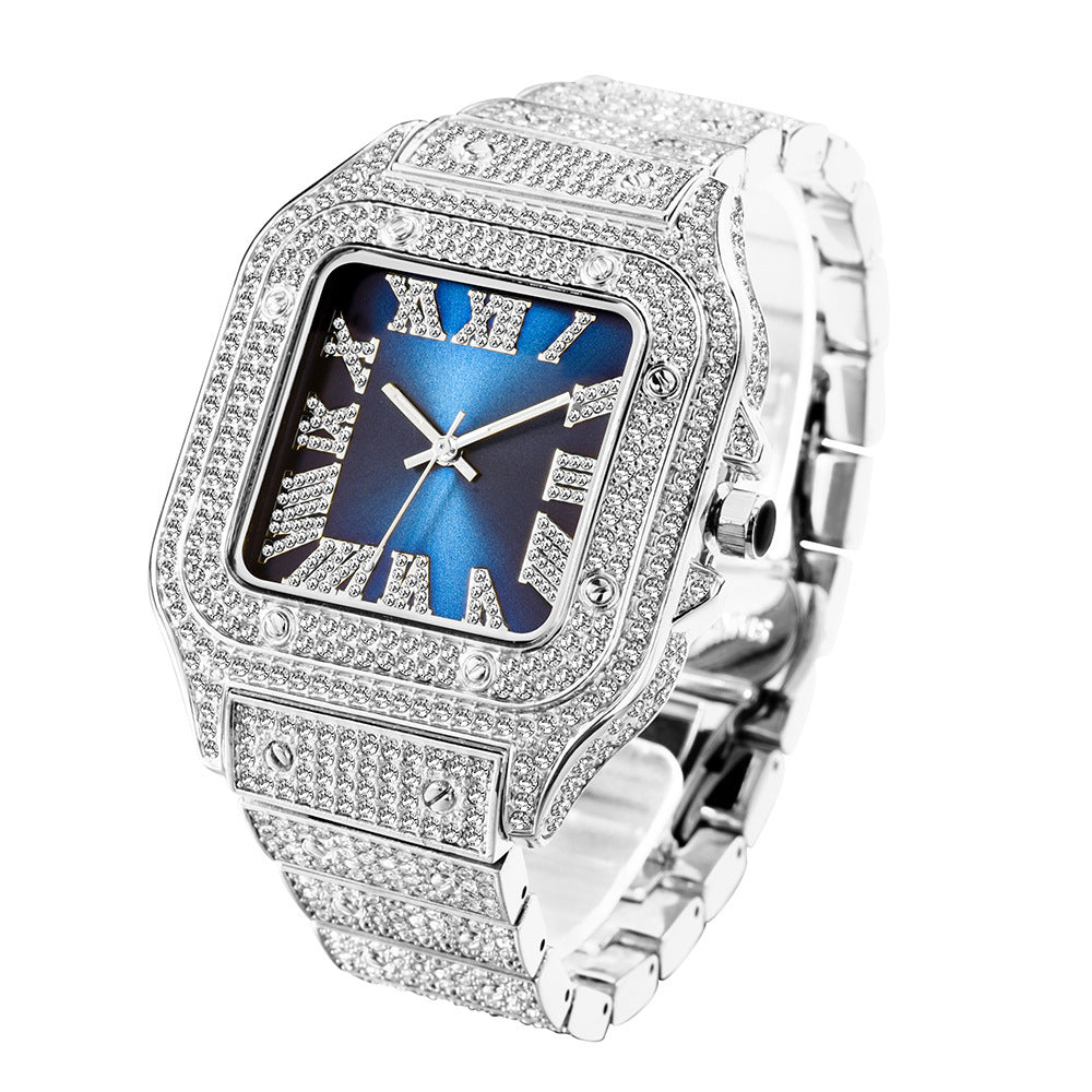 Reloj de hombre cuadrado con diamantes llenos de diamantes Hip Hop de moda