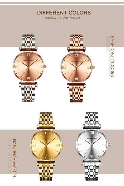 Reloj con correa de acero inoxidable macizo para mujer