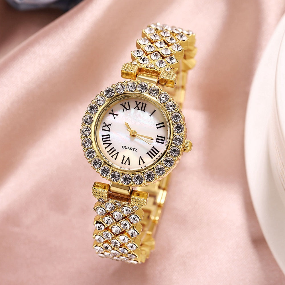 Reloj de cuarzo con diamantes de lujo y moda, pulsera de diamantes de doble capa, 2 piezas