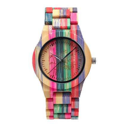 Reloj de madera de bambú de cuarzo de color ocio