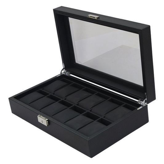 12-bit Carbon Fiber PU Leather Watch Case Storage Box