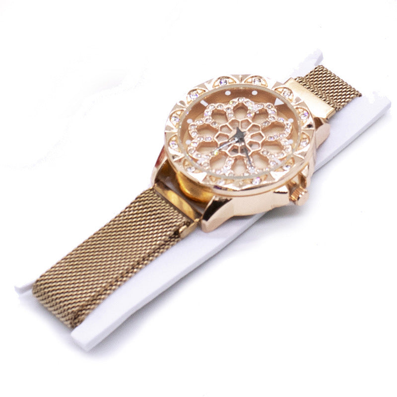 Rotatable Dial Watch Micro Business Drainage Turntable Quartz Ladies Watch