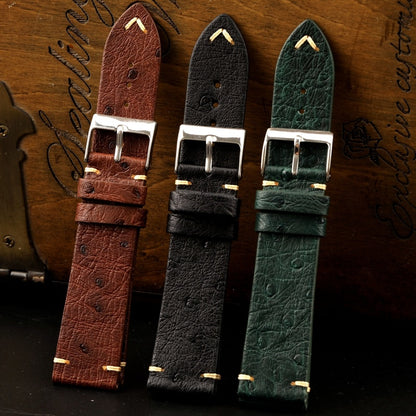 Handmade Soft Vintage Thin Ostrich Leather Strap 18 20 22MM