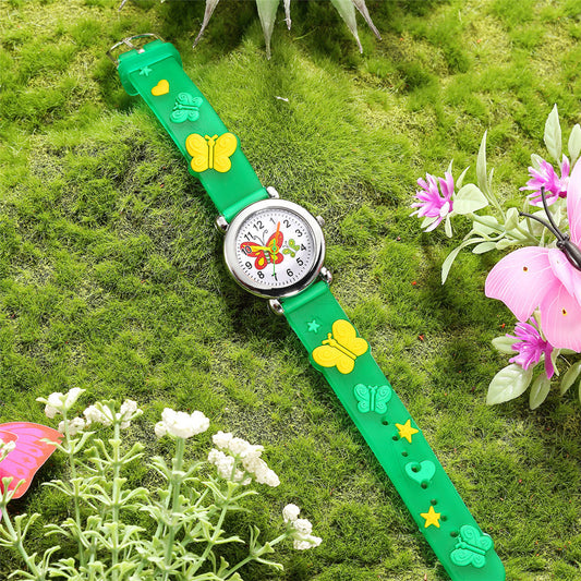 Reloj para niños con bonito diseño de mariposas, reloj de cuarzo