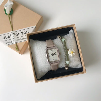 Reloj retro cuadrado verde blanco bosque pequeño y exquisito para mujer