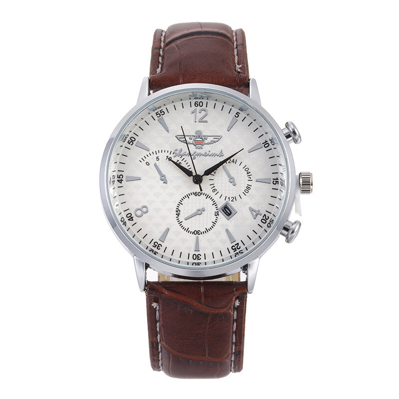 Reloj de cuarzo con correa y calendario sencillo para hombre