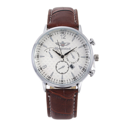 Reloj de cuarzo con correa y calendario sencillo para hombre