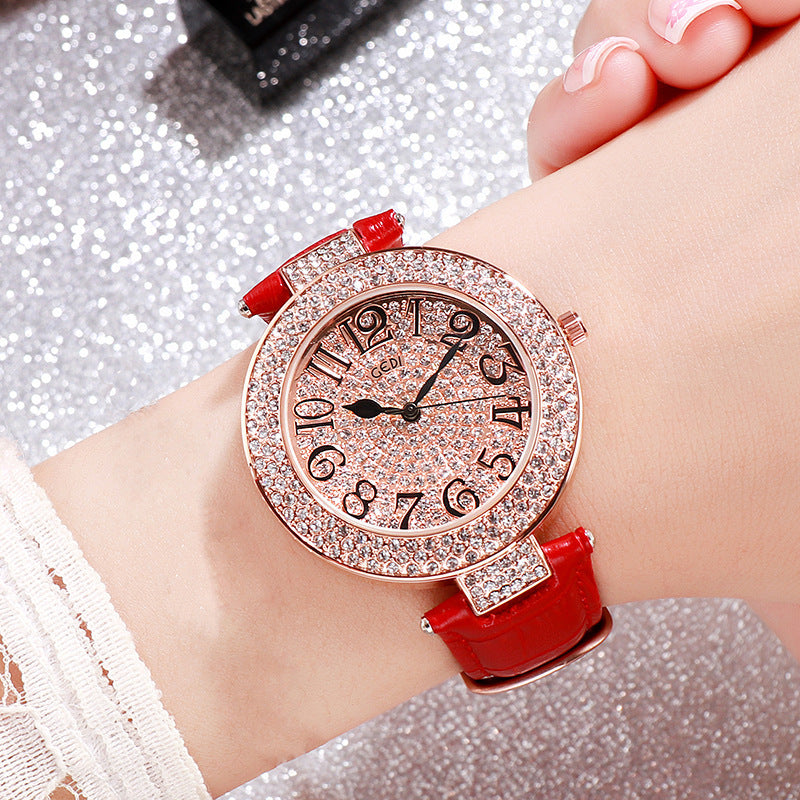 Reloj de mujer con diamantes a prueba de agua, esfera grande para estudiantes de moda