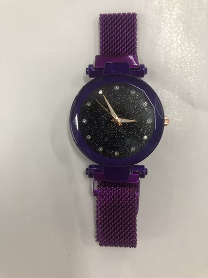 Conjunto de relojes de lujo para mujer, pulsera y hebilla magnética elegante a la moda, conjunto de reloj con cielo estrellado para mujer