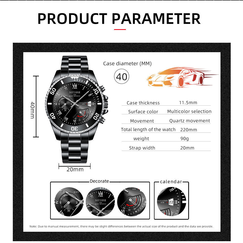 Reloj de cuarzo con calendario luminoso de acero inoxidable resistente al agua y a la moda de Submariner verde