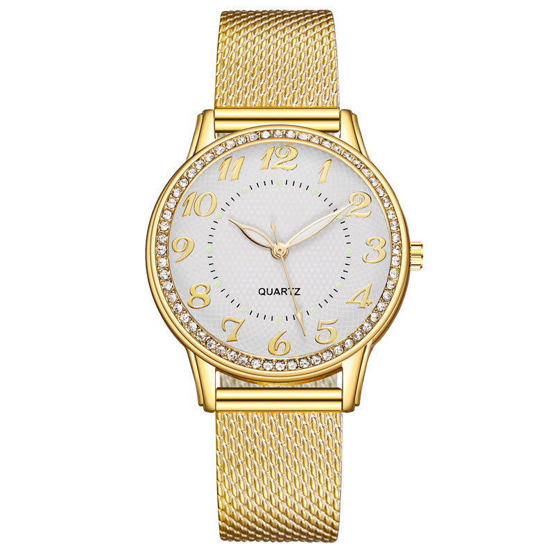 Reloj luminoso de diamantes para mujer, correa de malla de negocios de moda