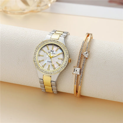 Conjunto de dos piezas de reloj y pulsera de diamantes para mujer