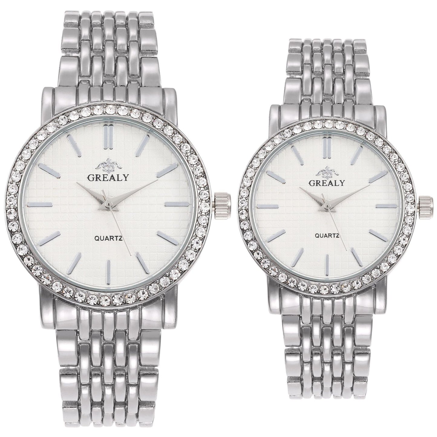 Reloj de cuarzo casual sencillo para hombre y mujer con correa de acero y diamantes