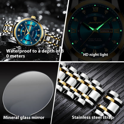 Reloj de cuarzo luminoso con calendario doble para hombre, resistente al agua