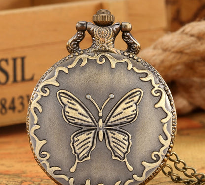 Reloj de bolsillo creativo con forma de mariposa hueca