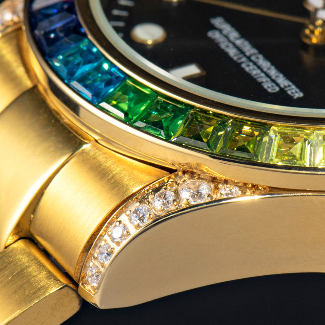 Reloj luminoso de acero inoxidable con diamantes a la moda para hombre