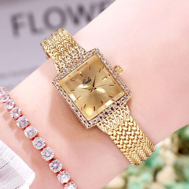 Mesh Belt Retro Square Ladies Diamond Watch