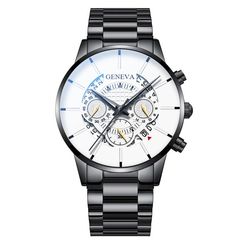 Men's Quartz Watch With Non-Mechanical Alloy Steel Band Calendar