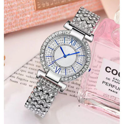 Conjunto de reloj de moda para mujer de cinco piezas con personajes romanos llenos de diamantes