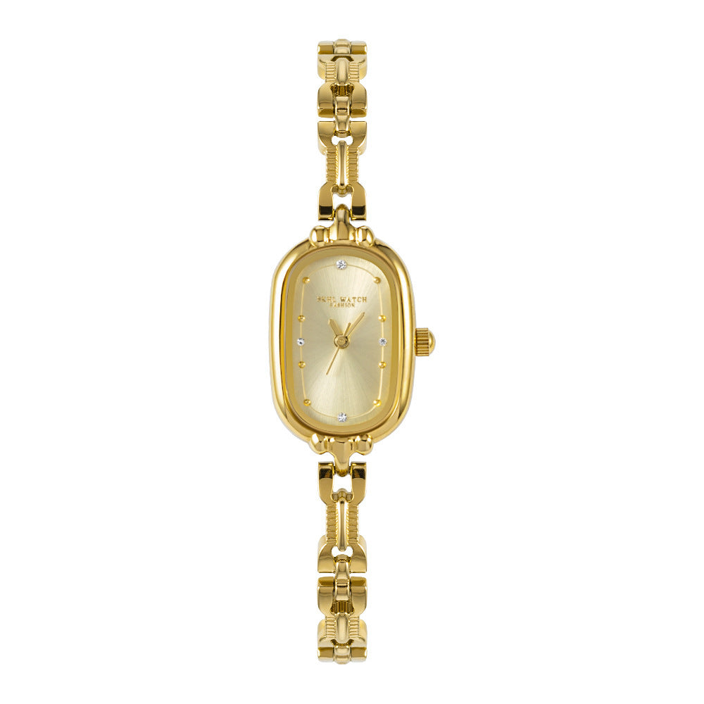 Medieval Pequeño Retro Pequeño Reloj Dorado Oval Luz Lujo Artístico Moda Cuarzo