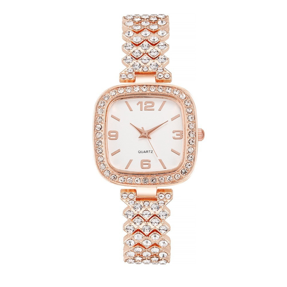 Reloj cuadrado pequeño con diamantes para mujer, pulsera y caja de regalo