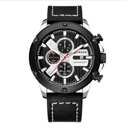 Men's Six-Hands Calendar Waterproof Belt Quartz Watch